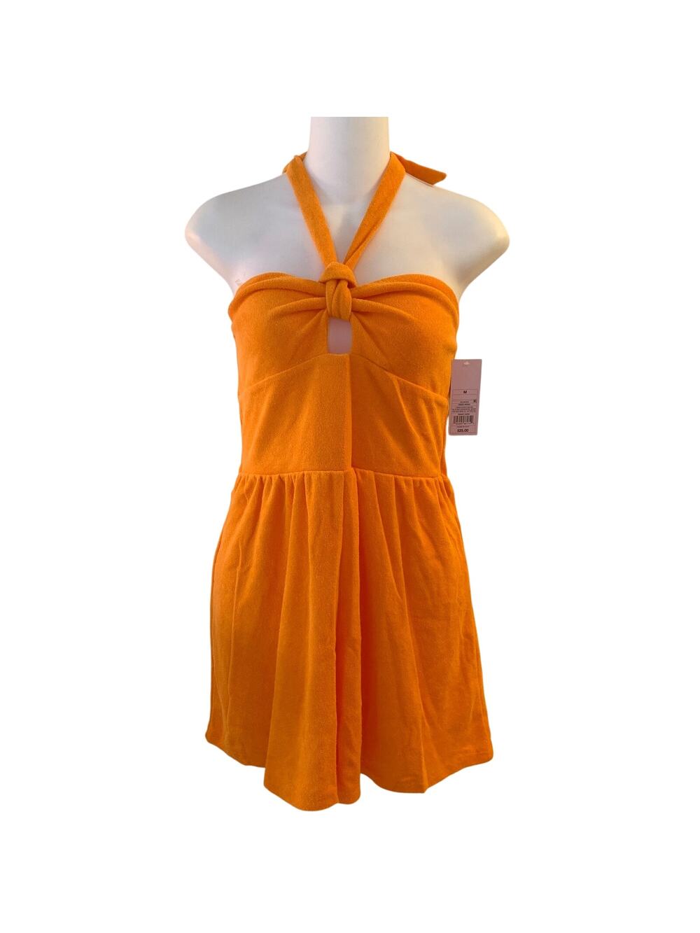 NWT Towel Terry Halter Tie Neck Romper Bright Orange Medium Wild Fable Beach Y2K